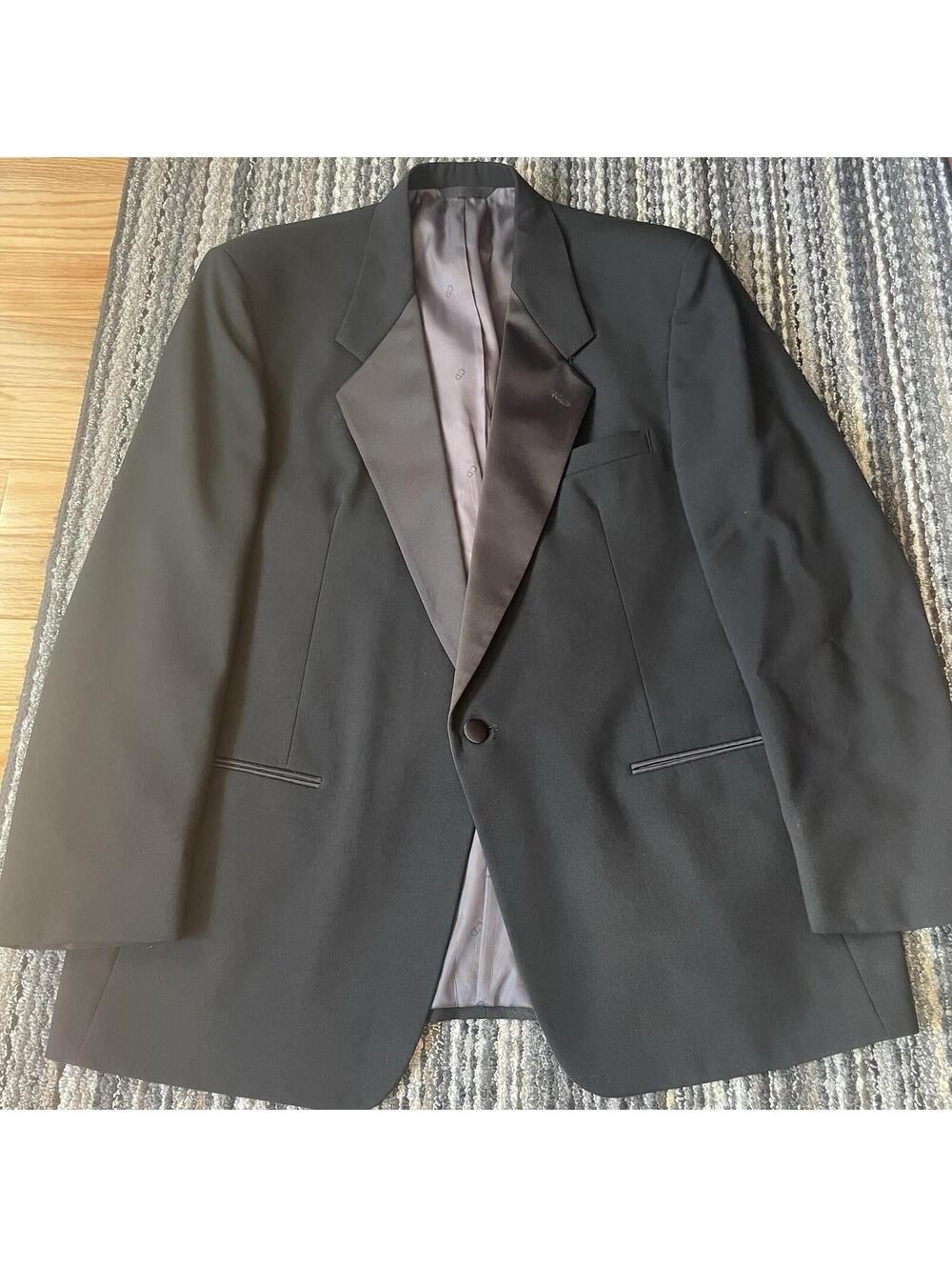 Christian Dior Le Connaisseur USA Made Tuxedo Jacket Mens 48L Black Satin Lapel